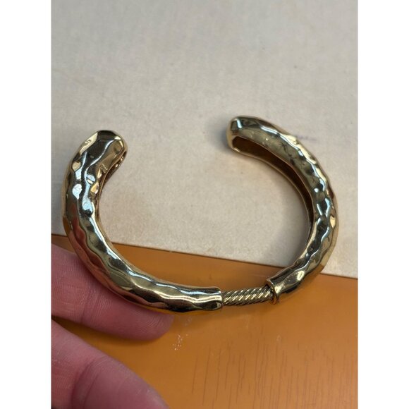 Gold-Tone Hammered Cuff Bracelet With Rope-Style Detail 7.5-Inch Circumference - Picture 7 of 8